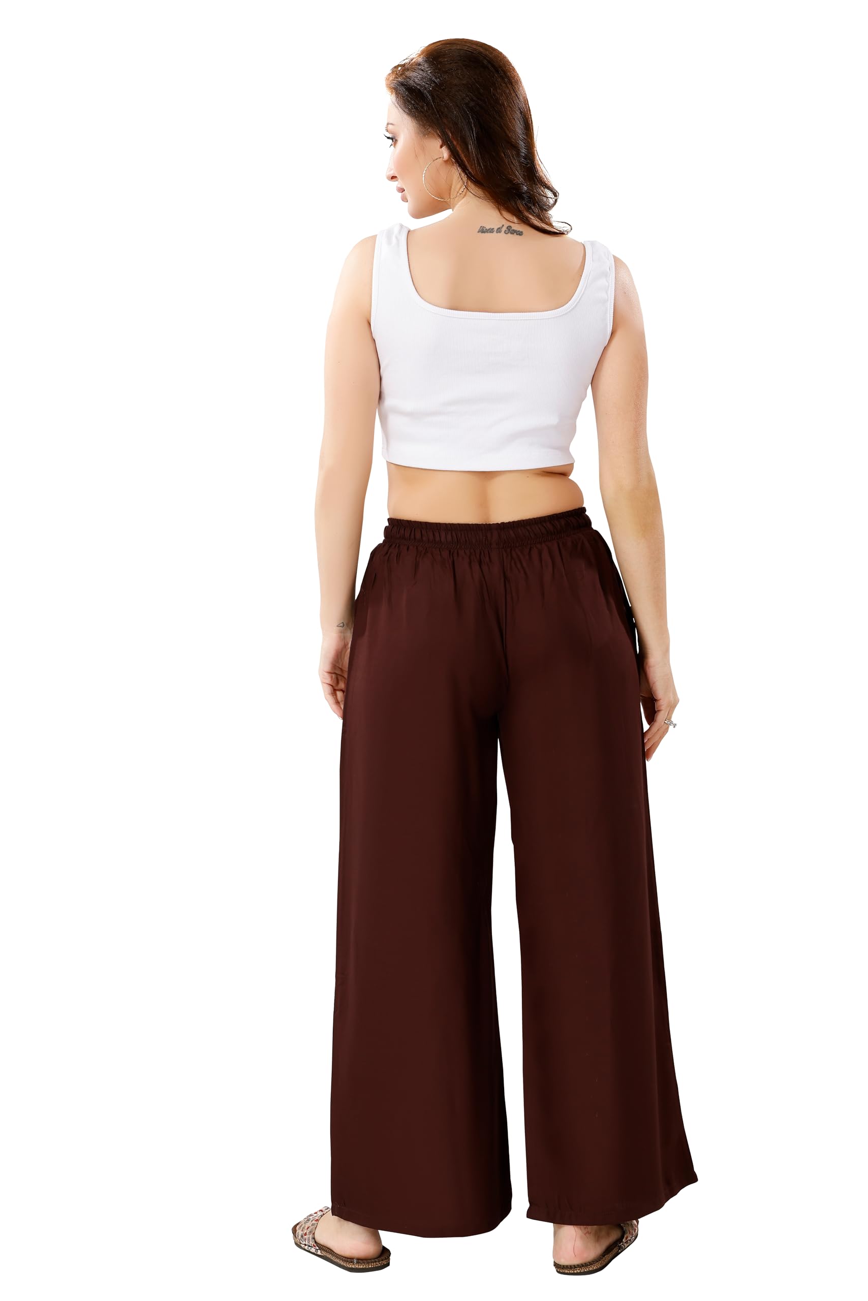 TRASA Ultra Soft Reyon Cotton Regular and Plus Palazzo for Womens and Girls - Brown - 4XL - Image 5 thumbnail