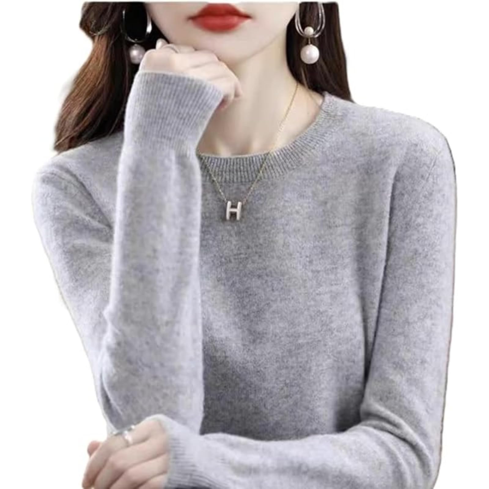 Cozy Cashmere Sweaters for Women Warm Long Sleeve Classic Crew Neck Pullover Sweater Tops Fall Winter Causal Clothes