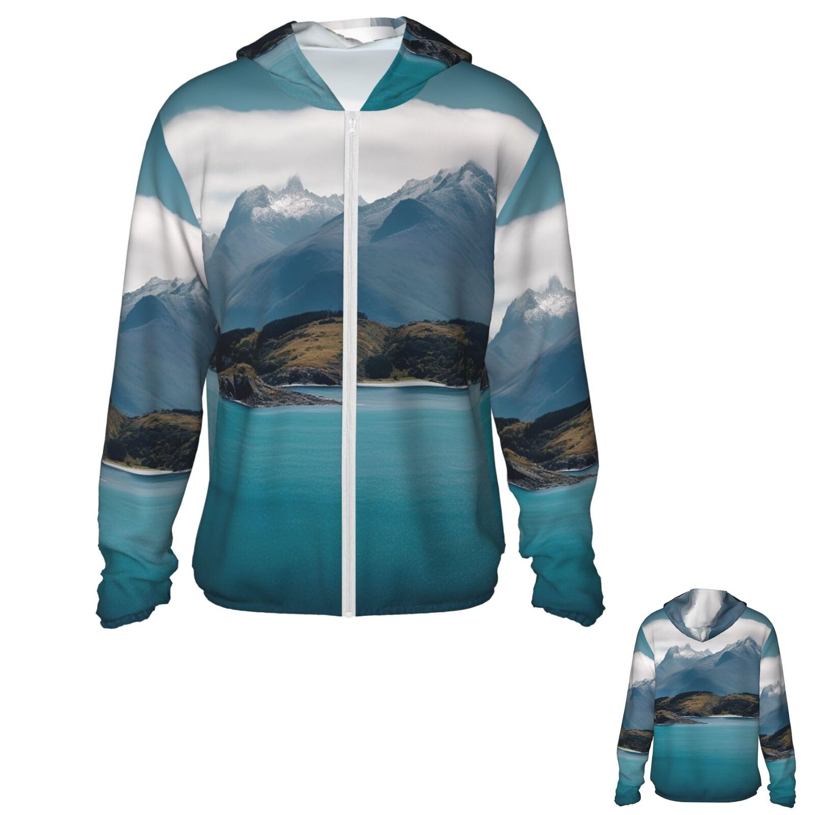 NONHAI Men's Sun Protection Jacket UPF 50+ Full Zipper Long Sleeve UV Hoodie Shirt Islands and Mountain Women's Outdoor Jacket Black