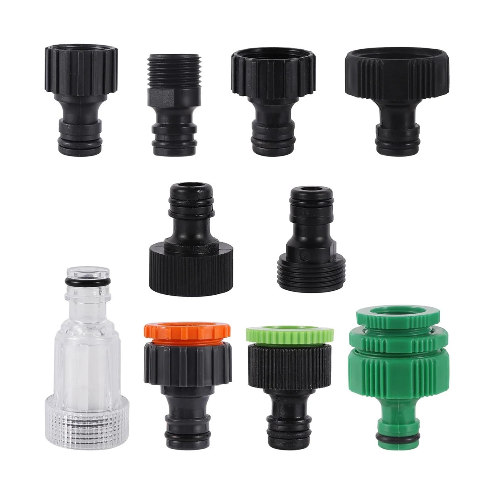 BFsaceqa 16mm Nipple Quick Connectors Plastic 1/2 3/4 Inch Male Female Thread Water Gun Adapters Garden Irrigation Coupling Faucet Joints(Green,10Pcs)