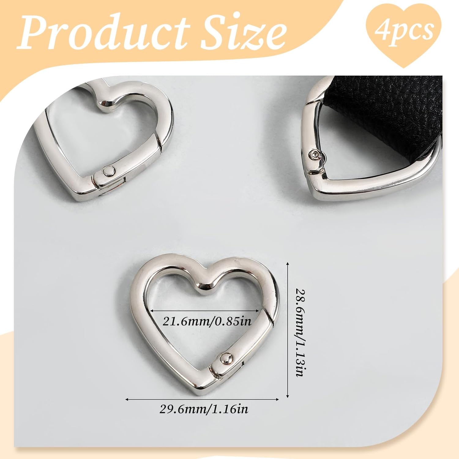 4pcs Heart Shaped Keychain Clip Spring Snap Clasp Hook Heart Keychain Clasps Zinc Alloy Heavy Duty Carabiner for Camping Hiking Fishing Traveling (Silver) - Image 2