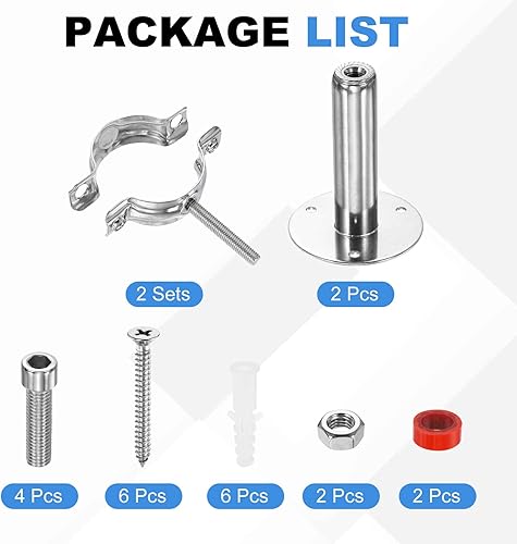 Miniatura 3 de HARFINGTON 2 Set Wall Mount Ceiling Mount Pipe Supports 304 Stainless Steel Adjustable Pipe Bracket Clamp with Screw for OD Pipe 1.9"-2" (48-51mm)