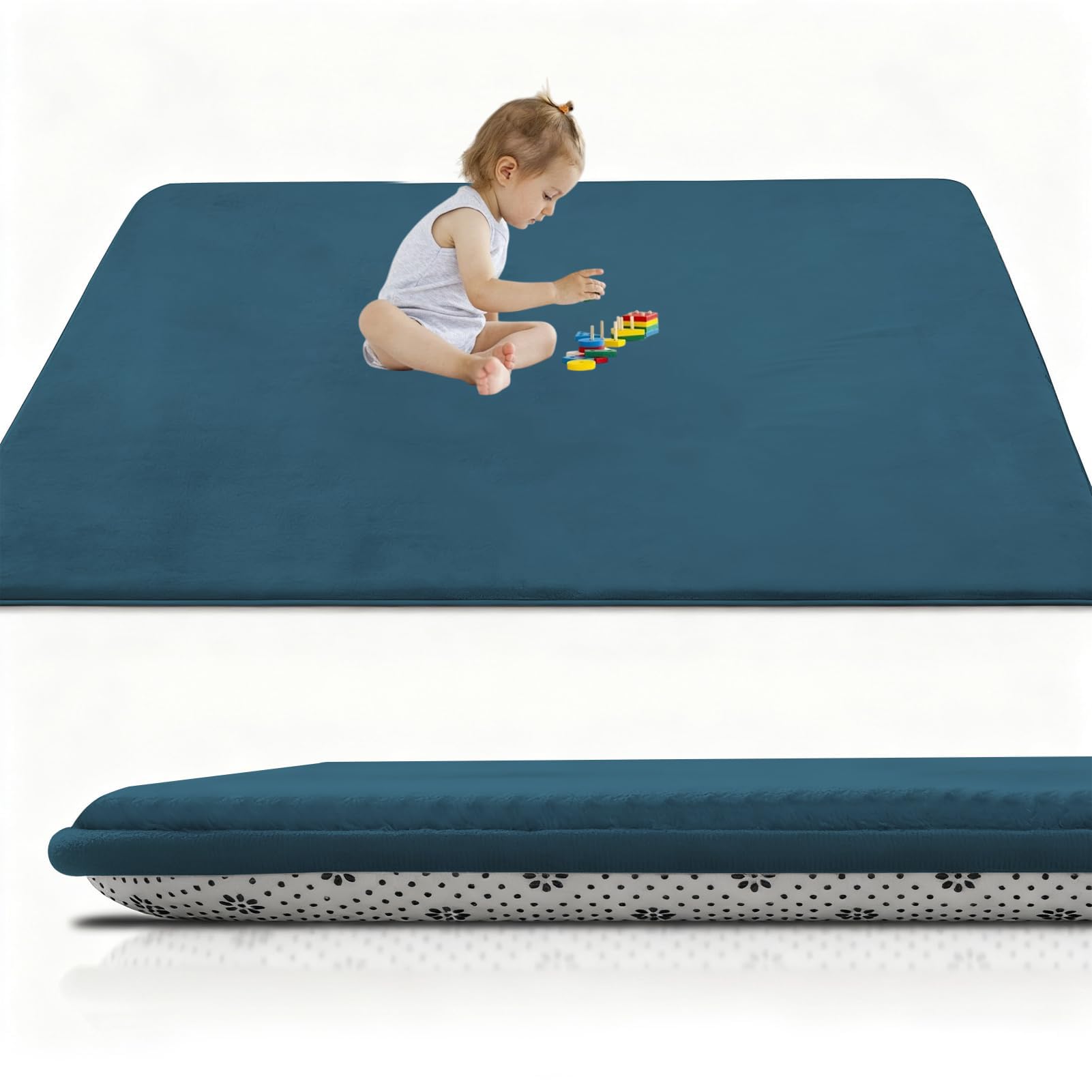 RxueSug Large Kids Crawling Play Mat, 60 x 100 cm Sky Blue Foldable Baby Play Mat, Large Thick Foam Playmat Waterproof, 2cm Non-Slip for Children, Toddlers & Babies, Playpen Mat f Outdoor Indoor