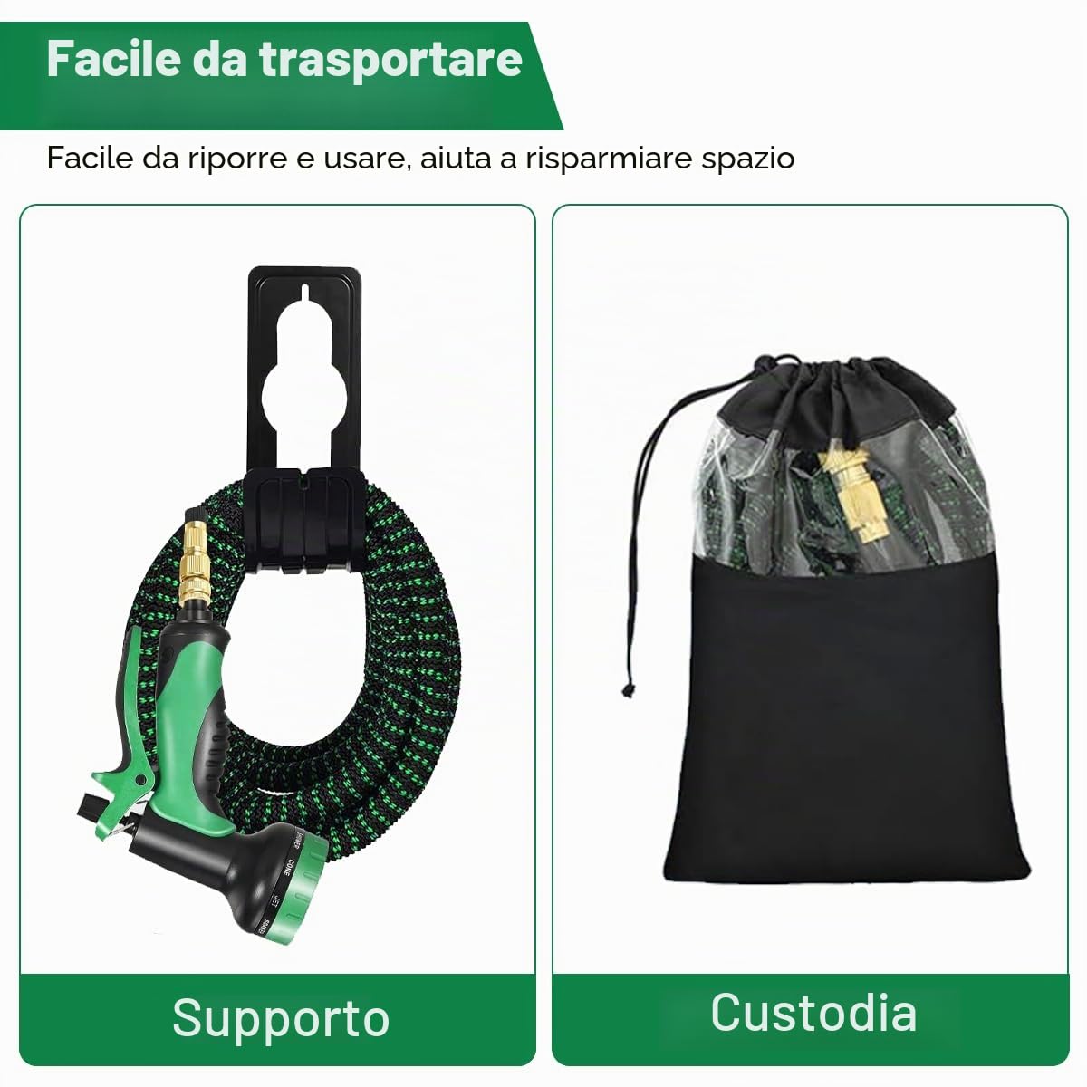 Tubo da giardino flessibile 30 m/100 FT verde, tubo flessibile 10 funzioni | 3 estensibili, con ugello spray e connettori in ottone da 3/4" e 1/2", senza pieghe, per giardino, pavimento, terrazza