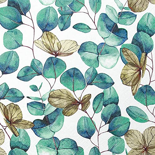 20 servilletas de hojas de eucalipto, verde, verano, otoño, atemporal, naturaleza, decoración de mesa, decoupage, técnica de servilletas, 33 x 33 cm Cover