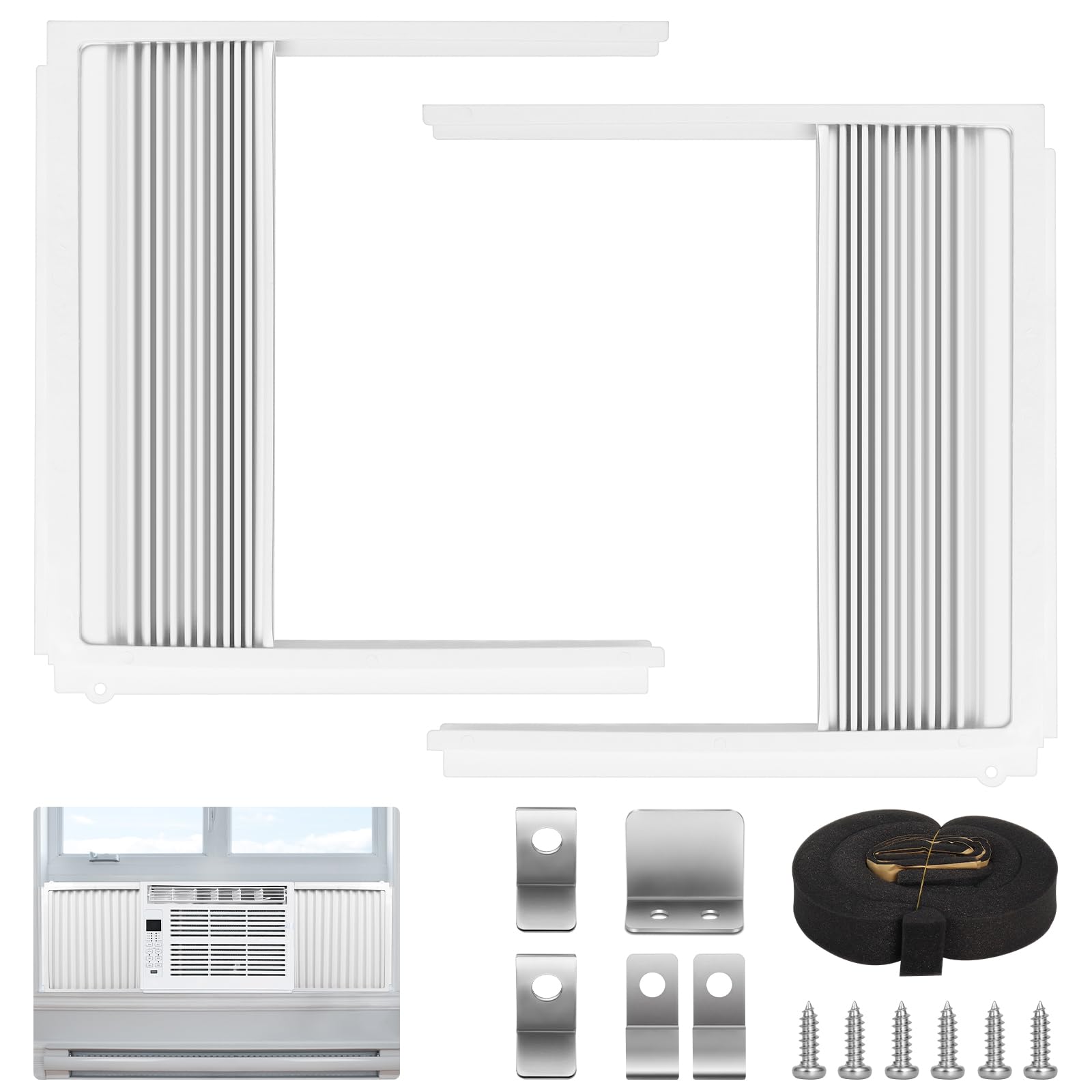 Photo 1 of Zejoot Window Air Conditioner Side Panels with Frame, Adjustable AC Insulation Side Panels for Window Units, Air Conditioner Accordion Filler Curtain Kit Replacement for 5000 BTU Units