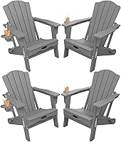 Vista 41 de THOEOE Juego de 2 Sillas Adirondack Plegables, Silla de Patio Exterior de HDPE para Todo Clima con Portavasos, Negro