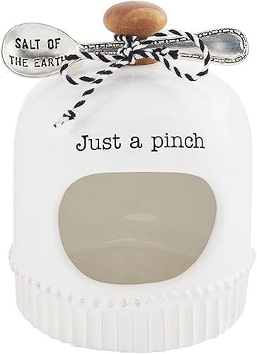 Mud Pie Circa - Bodega de sal, blanco, bodega de 4.75 x 4 pulgadas, cuchara de 3.5 pulgadas