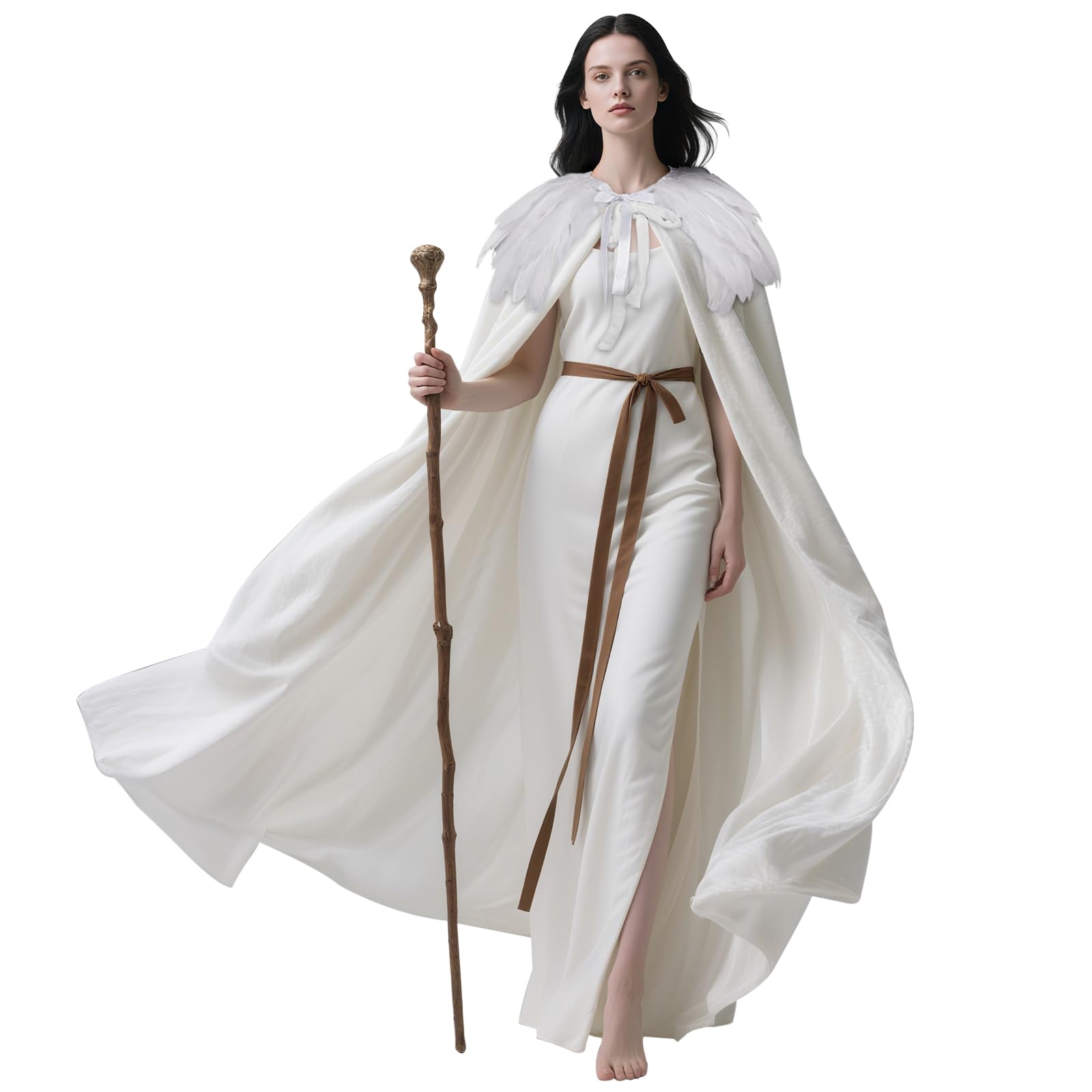 L'VOW Women Feather Collar Velvet Cloak Vampire Cape Witch Queen Cosplay Halloween Costume