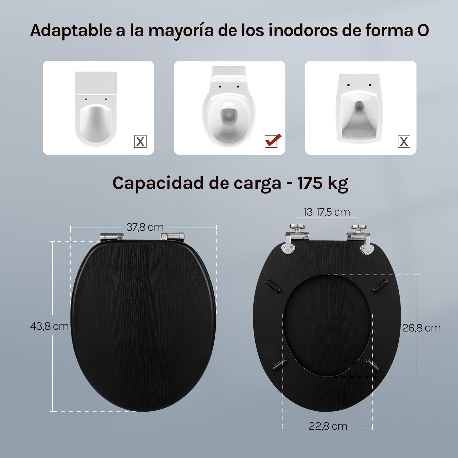 WOLTU Asiento de Inodoro con Cierre Suave, Bisagras Cincadas, Núcleo de MDF Madera, Grano de Madera Negro WS2883