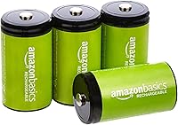 Amazon Basics Rechargeable D Cell Batteries 4-Pack, 10000mAh NiMH Pre-Charged, Up to 1000 Recharges for Flashlights & Toys