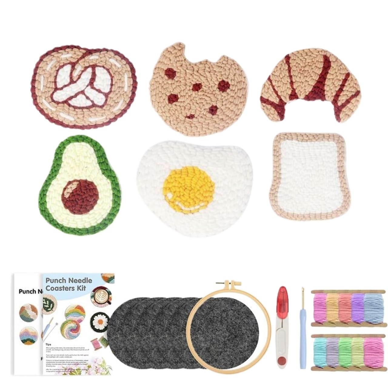 1set Punch Needle Coaster Set For Embroidery DIY Tufted Material Craft Art For Adult for DIY(Color2)