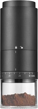 Coffee Bean Grinder with 38 Grinding Setting, Digital Power Display, 5-blades Ceramic Conical Burr, One Button Start and Auto Stop, Handheld Electric Espresso Grinding Machine