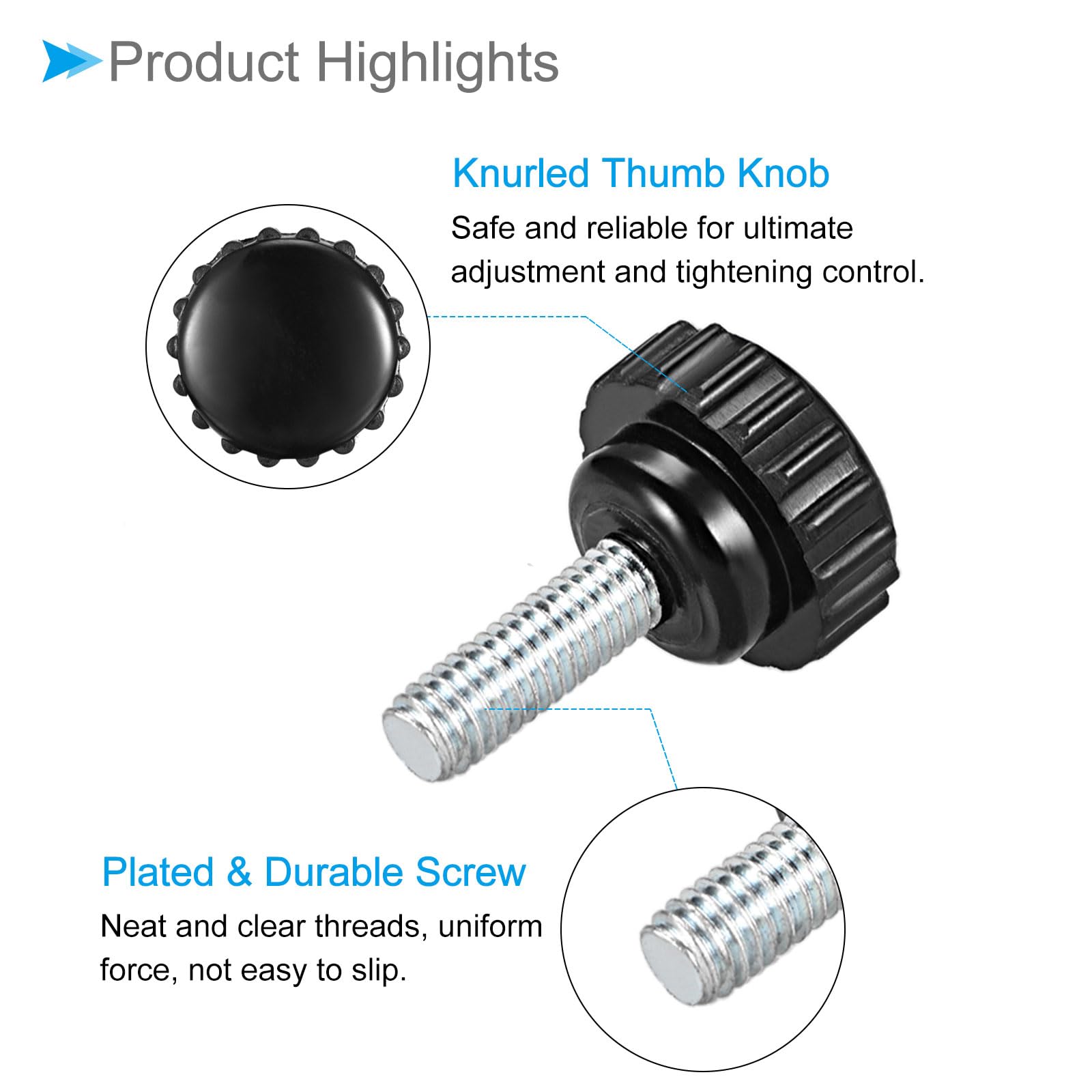 CoCud Knurled Clamping Knobs, M6 x 15mm Male Thread 20mm Head, Thermoset Plastic Thumb Screw Grip Bolt Knobs Black - Image 4