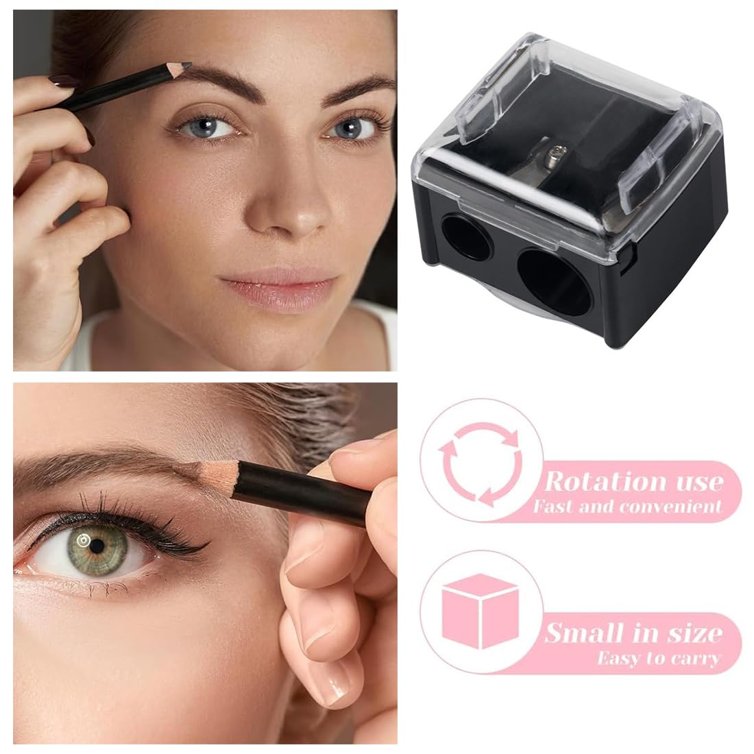 2 Pezzi Temperamatite di Bellezza, Temperino Matita Occhi, Temperino Doppio per Matite Cosmetiche, Adatto per Eyeliner, Matita per Sopracciglia