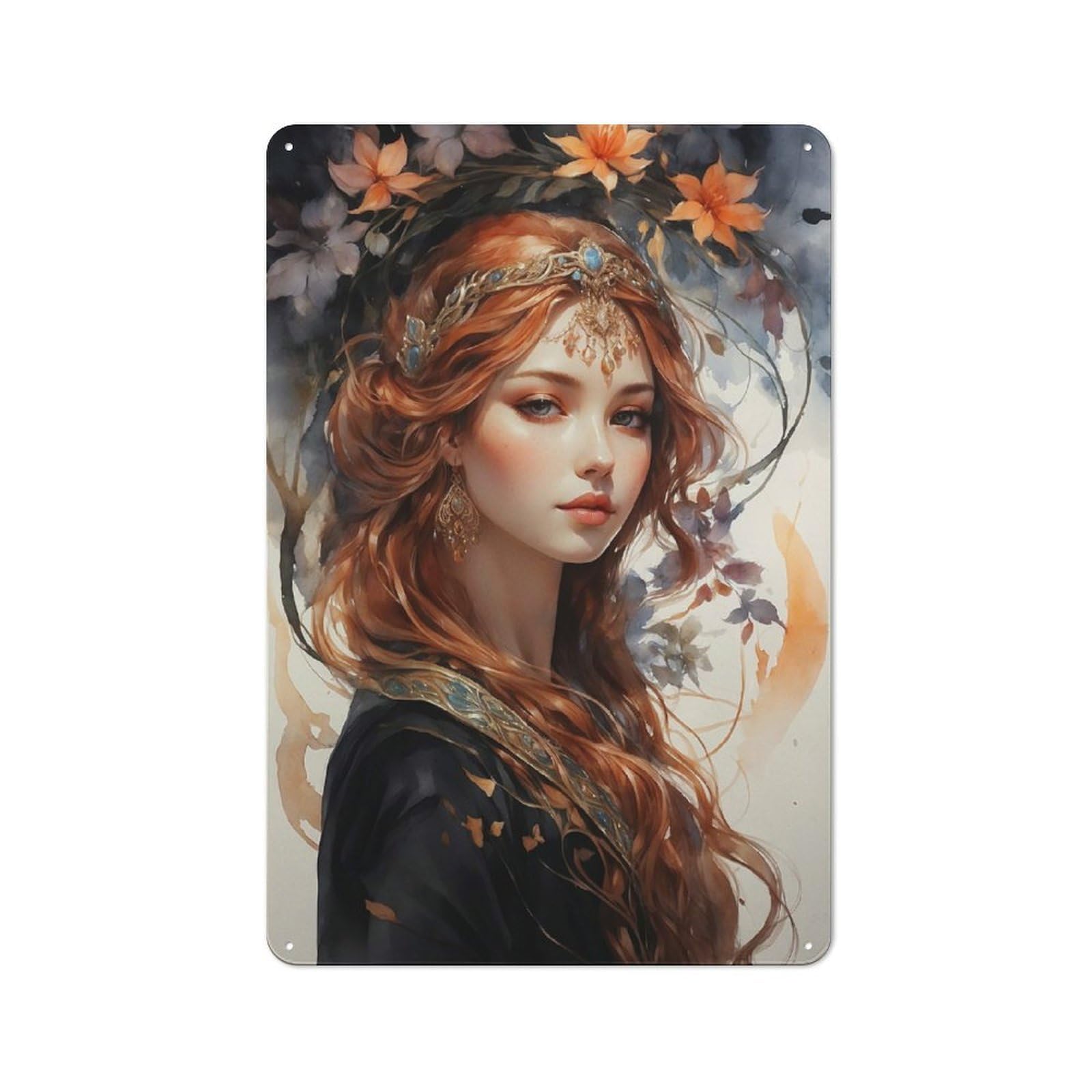 Tin Sign 30x20cm with Medieval Celtic Queen for Workshop Wall, Rustic Decor, Suited to Workshop Decor Fans