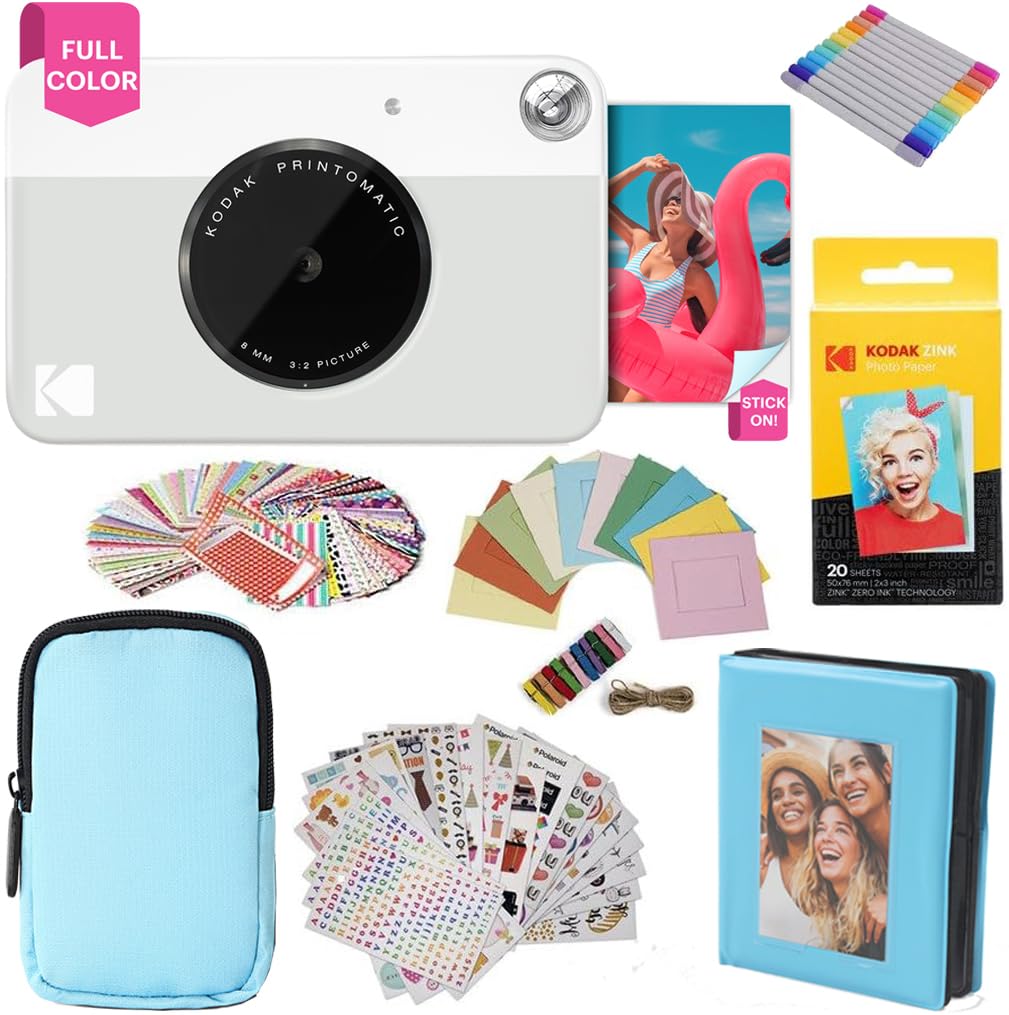 KODAK Printomatic Full Colour Instant Print Camera + Soft Case + Zinc 2 x 3 Inch Self-Adhesive Photo Paper, Pack of 20 + Album + Sticker Sets + Sticker Frame + Marker + Hanging Frame - Grey-image-10