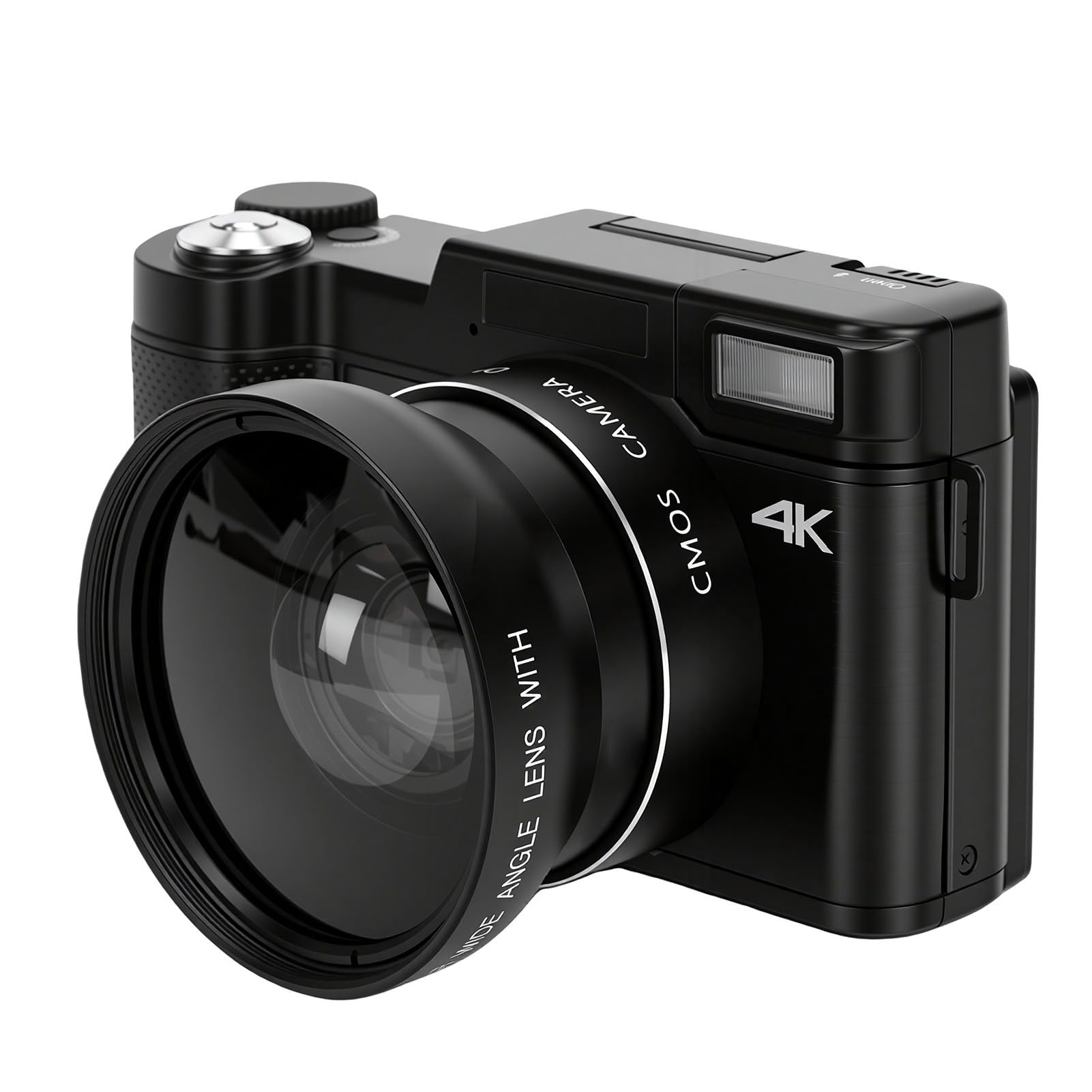 ASHATA Fotocamera digitale 4K da 48 MP con schermo ribaltabile, kit di accessori per obiettivo grandangolare con microfono remoto per treppiede per fotografia