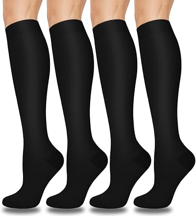 4 Pairs Compression Socks for Women & Men Circulation 15-20 mmHg - Best Support for Nurses, Running