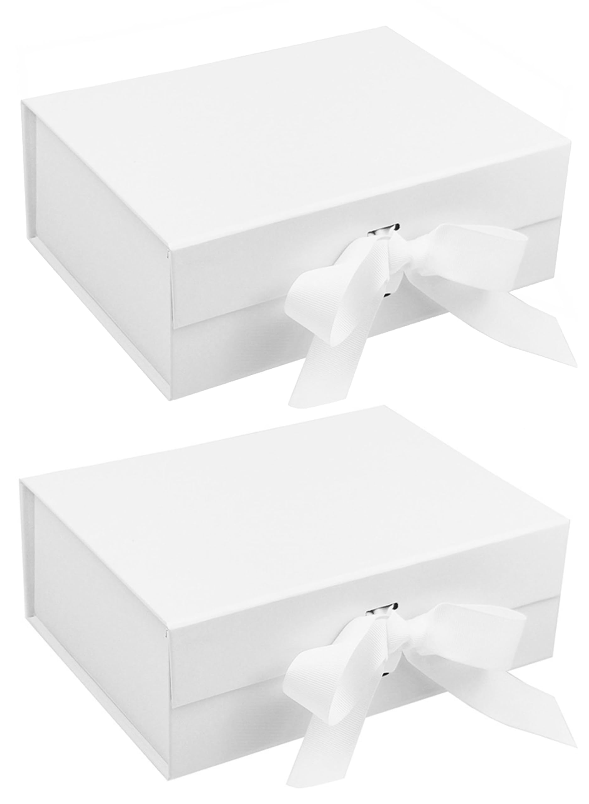 2Pcs Gift Boxes with Magnetic Lid and Silk Ribbon,31CM x 22CM x 10CM Premium Present Box for Wedding Birthday Christmas Valentines Party Packaging Present (White)