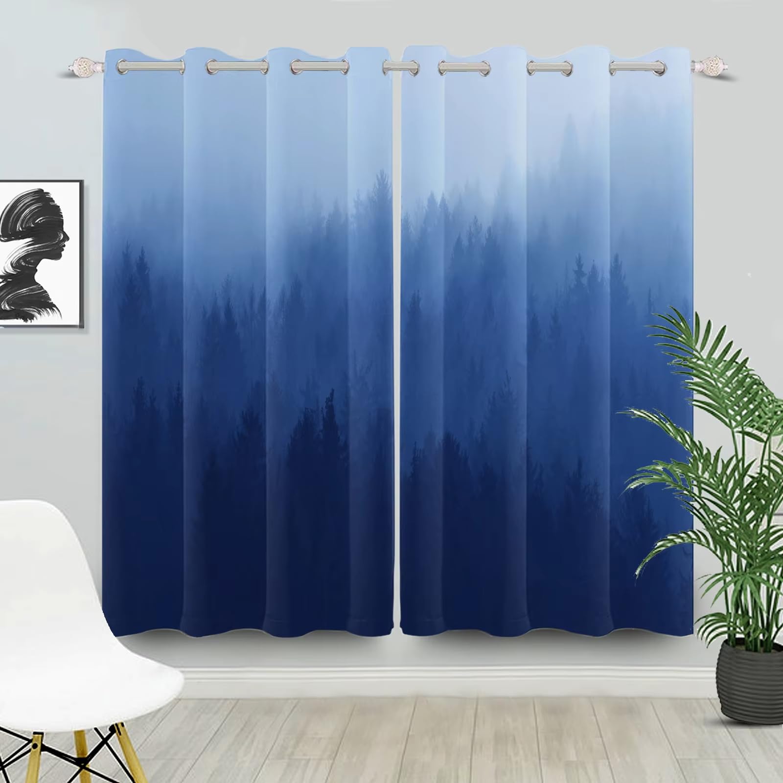 Rideaux occultants Forêt haut de gamme | Motifs arbres brumeux et paysage de montagne