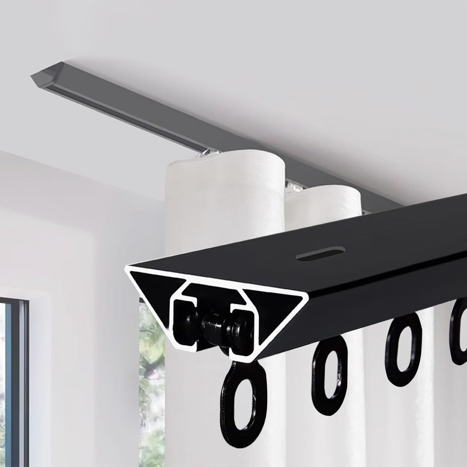 Szyna do zasłon sufitowych, system szyn do zasłon sufitowych - regulowana szyna do zasłon okiennych i prysznicowych, aluminiowy drążek przesuwny 1,8-6 m, idealny do