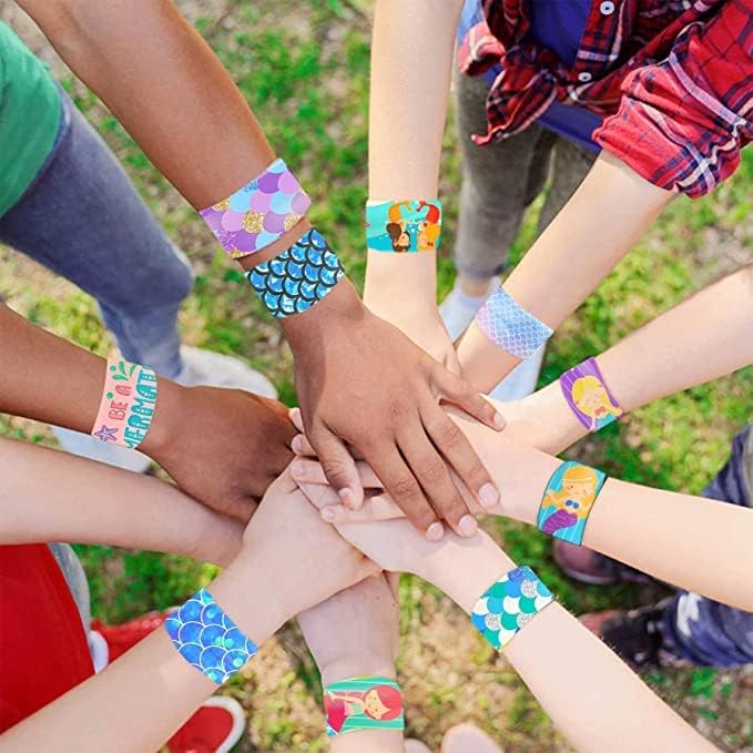 SNAPTRON Mermaid Theme Return Gifts For Kids Birthday- 12Pcs Mermaid Theme Slap Bracelets For Kids Party Boys, Girls- Best Birthday Return Gifts For Kids, Children Girls 3