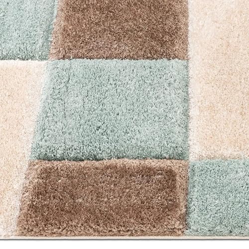 Image of Shaggy Area Rug for Living Room and Bedroom 3X5 FT Soft Plush Floor Carpet with Fluffy Texture, Modern Decorative Rug,Bedside and Indoor Spaces,Beige-Green-Ivory