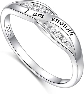 I am Enough Rings 925 Sterling Silver CZ Ring Encouragement Jewelry Birthday Gift for Women Teen Girls Ring Size 5-10