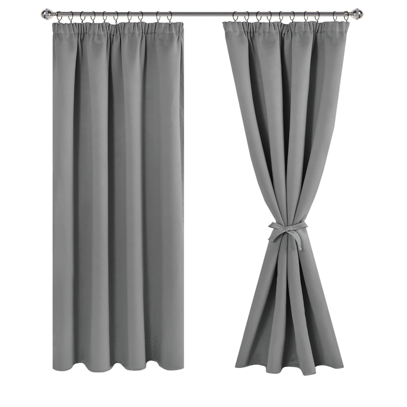 JIUZHEN Vorhang Blickdicht Gardinen kräuselband Verdunklungsvorhänge Gardinen Wohnzimmer Vorhänge Schlafzimmer Thermovorhang Grau H183 x B167 cm 2er Set