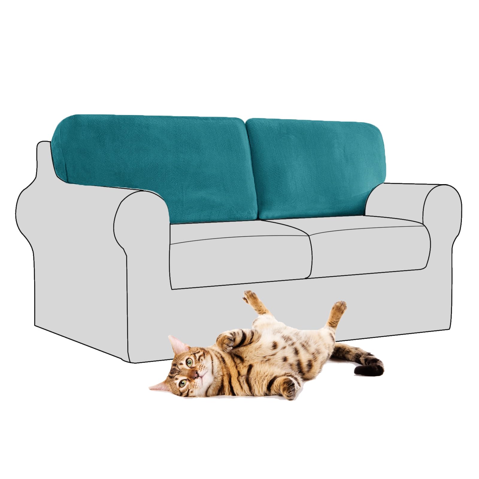 SYLC Stretch Velvet Sofa Backrest Cover, Back Cushion Covers Non-Slip Sofa Cushion Slipcovers for Couch Chesterfield Caravan RV Dinette (Teal,2 pcs Rectangle M) โ image 1