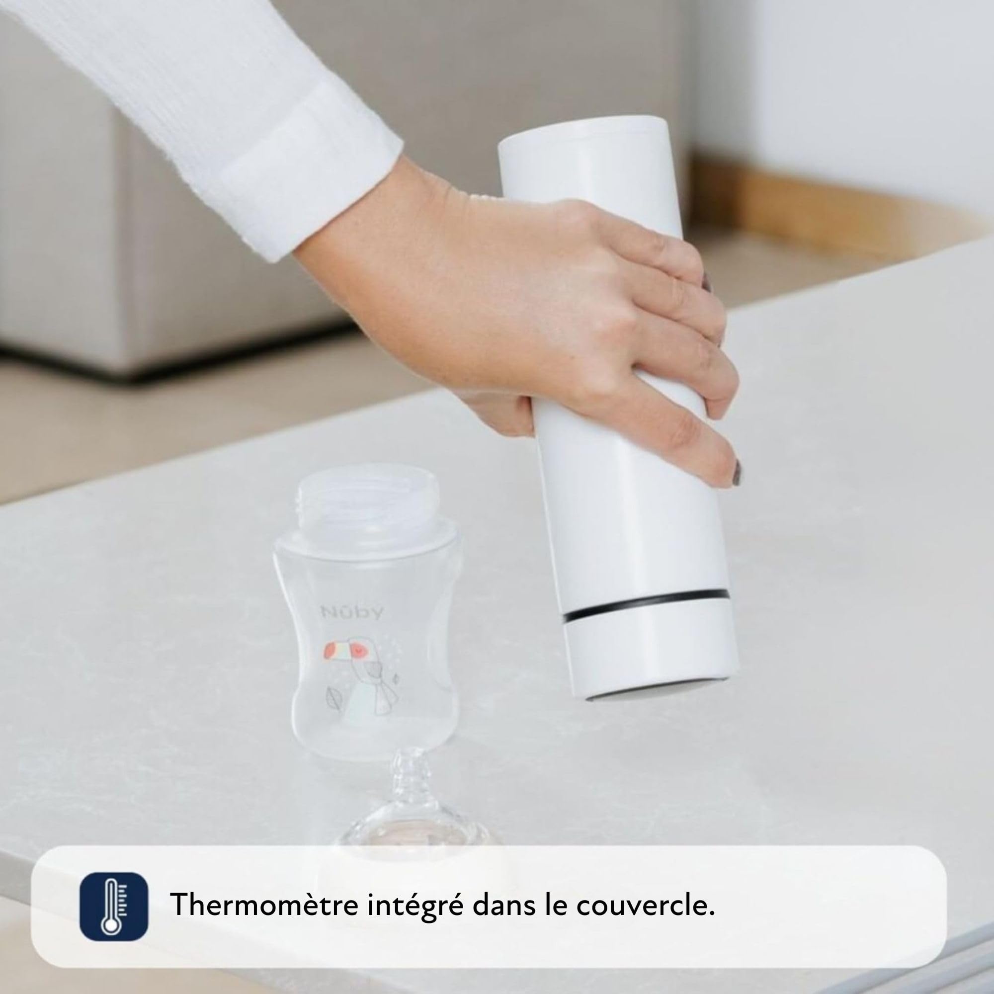 Nuby RapidCool Préparateur de Biberon Portable, Température Idéale, Blanc | Prépare un biberon en 2 minutes, avec couvercle digital et utilisation facile, idéal en déplacement & pour les repas de nuit