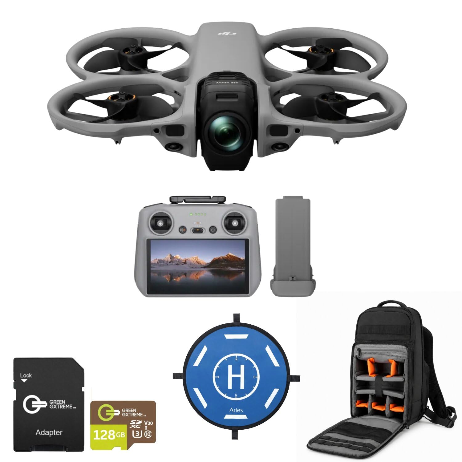 Avata 360 8K Drone RC 2 + 128GB Card, Backpack & Landing Pad | DJI Avata 360 8K Bundle With RC 2, 128GB MicroSD Card, Backpack And 15.7-Inch Landing Pad