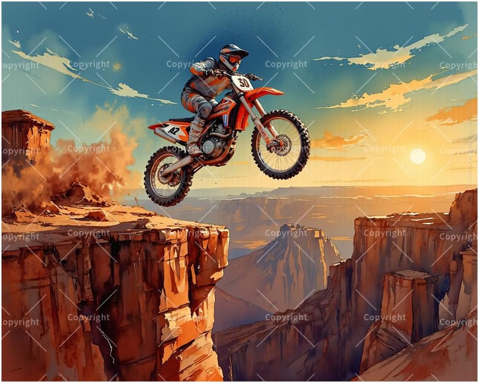 Extreme Motocross Paint by Numbers Kit for Adults - DIY Dirt Bike Jumping Over Canyon Painting on Canvas, Acrylic Paint Set, Suitable for Beginners, Art for Home Decoration or Gifts(16X20IN Framed)