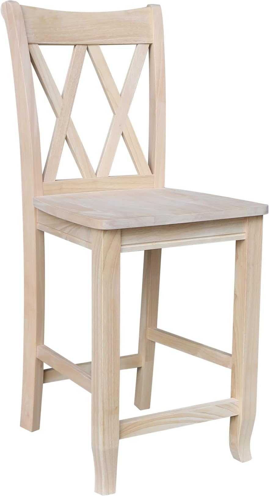 International Concepts Double X-Back Counter Stool, 24-Inch Seat, Solid Parawood, Unfinished