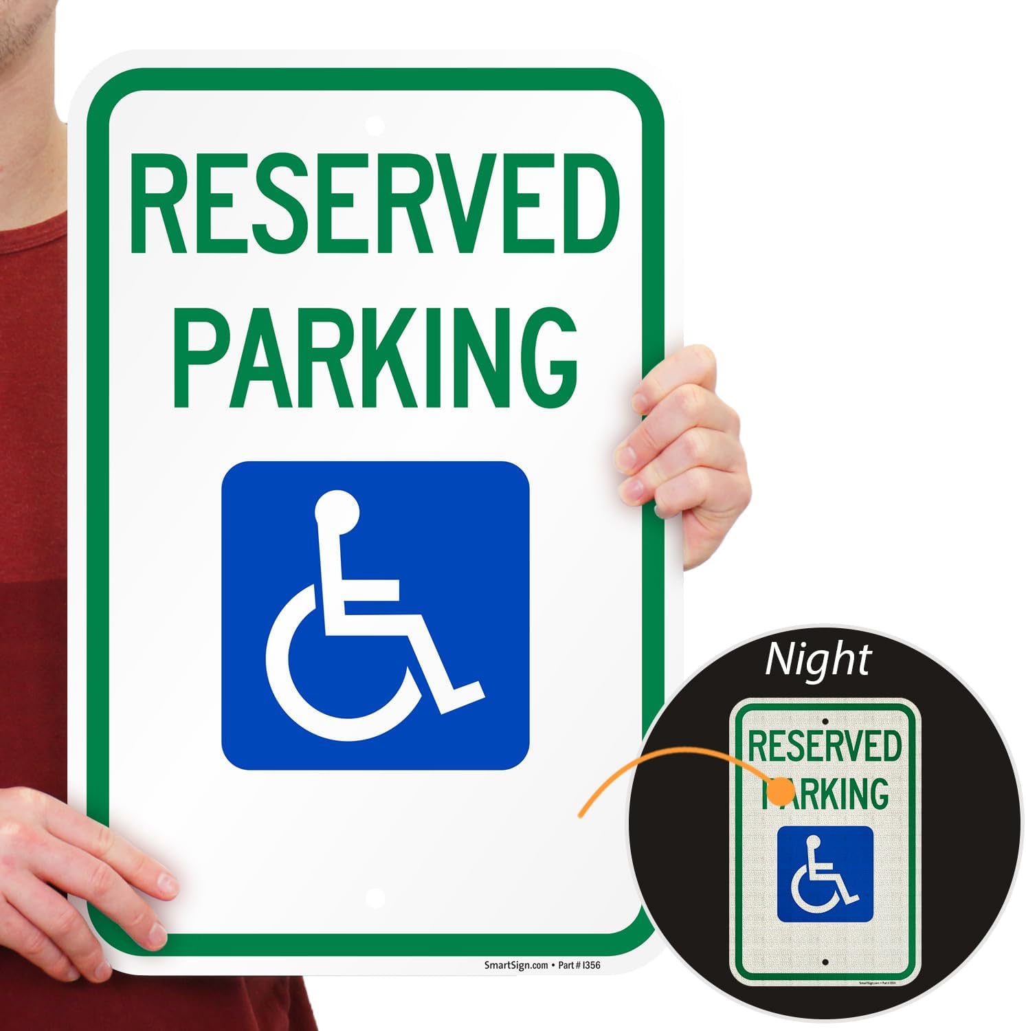 SmartSign (Pack of 4) 18 x 12 inch Federal Handicap Reserved Parking Sign, 120 mil Aluminum Composite (ACM), Engineer Grade Reflective Material, Blue/Green on White, Made in USA 12" x 18" - Pack of 4 EG Reflective ACM