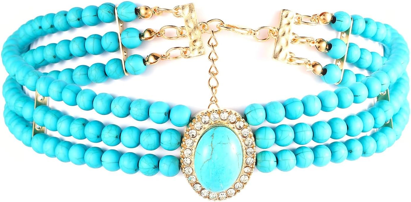 SukAmi Turquoise Choker Necklace For Women Green Zirconia Pendant Necklaces Round Stone Good Gift