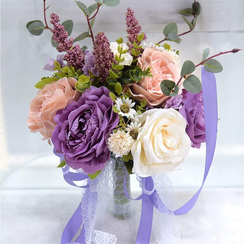 INIFLM 2 bouquet di fiori artificiali per matrimoni, archi nuziali, rose finte, bouquet da sposa per damigella d'onore, per cerimonie di matrimonio, chiesa (rosa