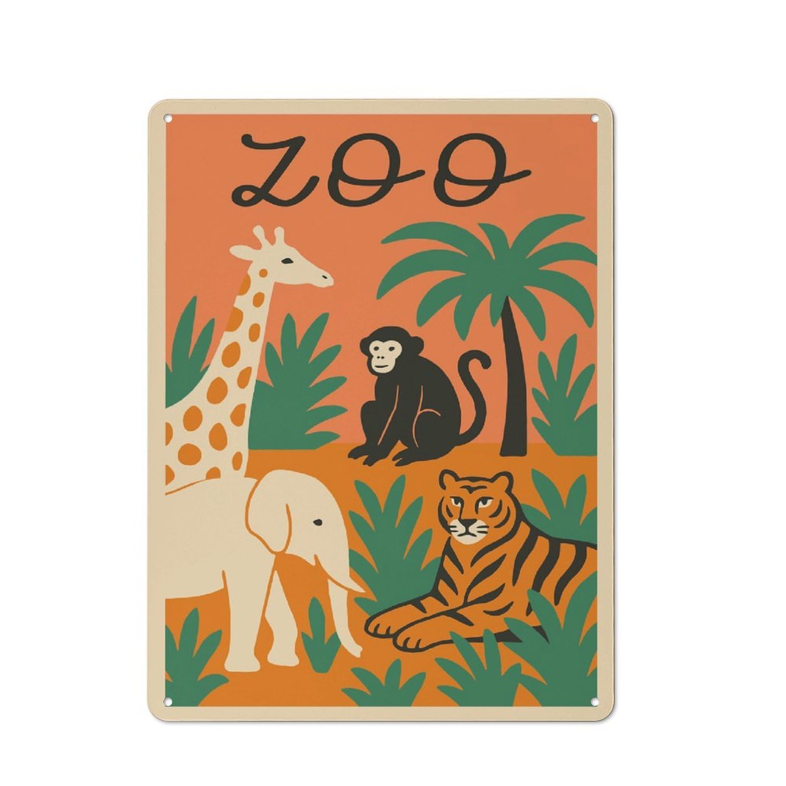 Junmoney Style-14 Zoo Animals Illustration Tin Sign 40X30cm, Garage Style Workshop Wall Decor For Garage, Workshop, Shed Or Utility Room