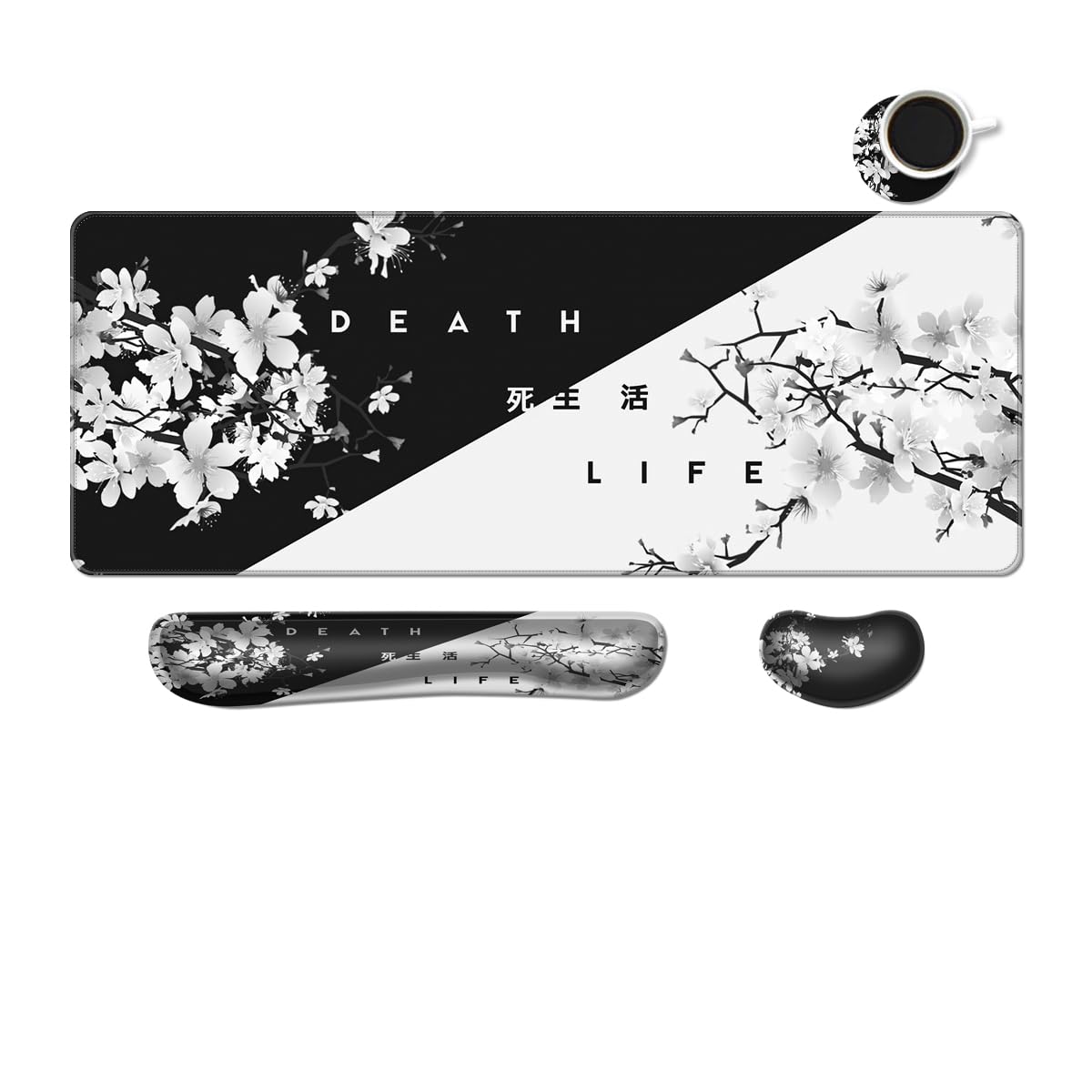 MIBITRI Keyboard Mouse Pad Set, Extended Gaming Mouse Pad+Ergonomics Keyboard Wrist Rest Support, Memory Foam, Easy Typing Pain Relief, 3Pcs XXL Ultra Thick Desk Mat, Japanese Art