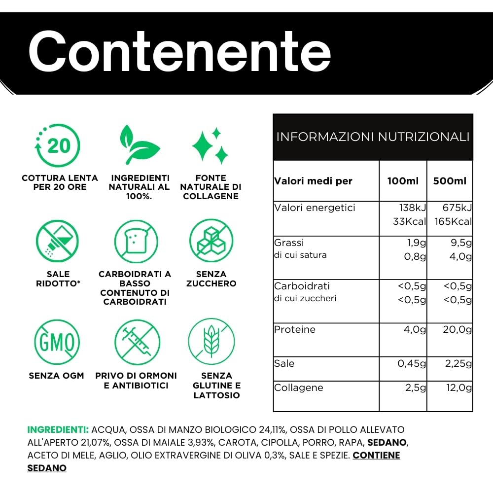 Brodo di Ossa Premium | Prodotto con Ossa di Manzo | Arricchito con Pollo, Maiale Iberico e 6 Verdure | Collagene, Proteine e Acido ialuronico | Bone Broth Naturale al 100% | 10x500ml | Mama Ana