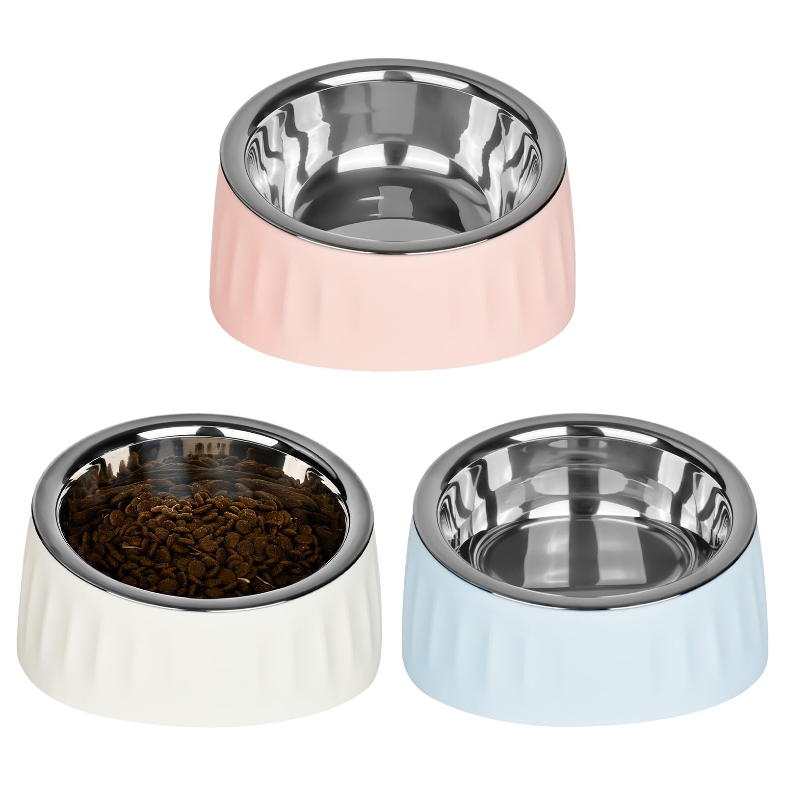 Juego de 3 Cuencos para Gatos y Perros de Acero Inoxidable, comedero Elevado, Antideslizante y antivómitos