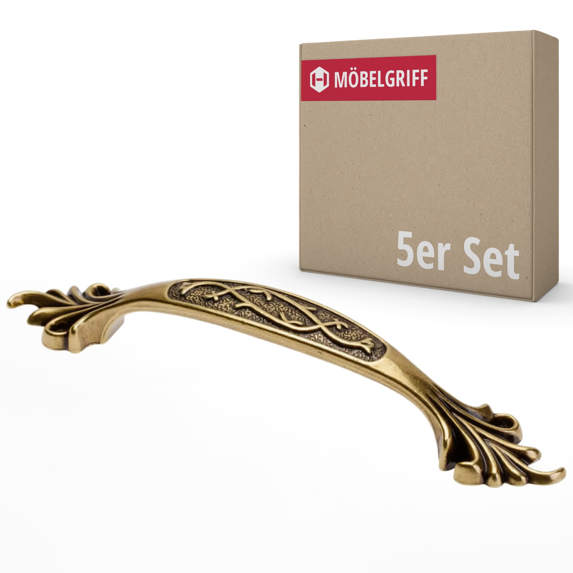 Gedotec Antique Brass Furniture Handles Made Of Metal, Pack Of 5 Cupboard Handles, Including Mounting Material, Josef, Ba: 96 Mm, Door Handles For Cupboards, Handles For Kitchen Cupboards, Handles,