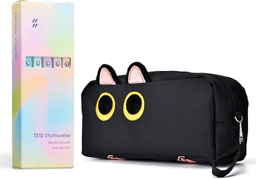 مجموعة أقلام جل Zennyth Aurora مكونة من 5 قطع باللون الأسود بالإضافة إلى مجموعة أقلام Hongdian 3D Cat Cute باللون الأسود