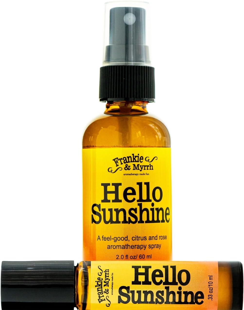 Frankie & Myrrh Hello Sunshine Combo | Aromatherapy Spray & Roll-On with Rainbow Diffuser | Bergamot, Rose & Lemon Scent | Fresh Citrus & Floral Blend | 2oz Spray + 0.33oz Roll-On