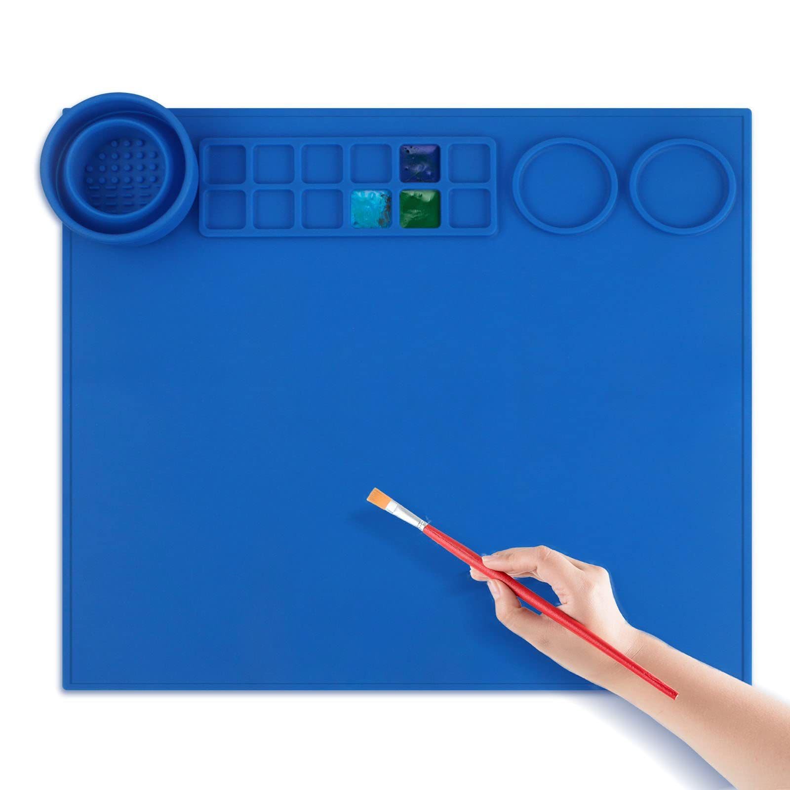 Amazon Brand - Umi 15.7 x 19.5 Inch Large Silicone Painting Mat – Non-Slip, Heat Resistant Art Work Surface with Built-in Cleaning Cup & Color Mixing Plate, Ideal for Acrylic, Watercolor (Blue)-image-34