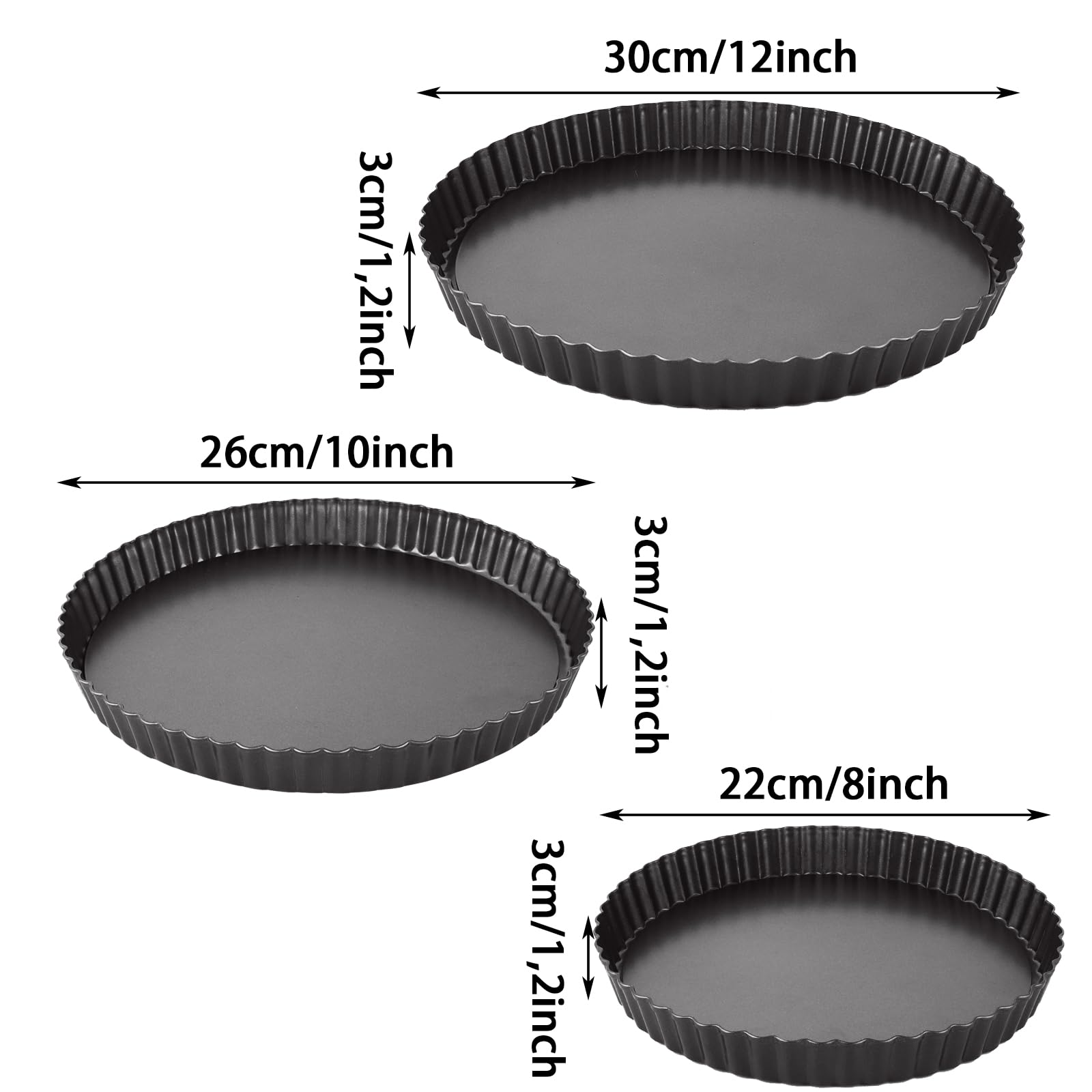 VIDETOL Tarteform Set 3-teilig - 22/26/30cm Mit Hebeboden