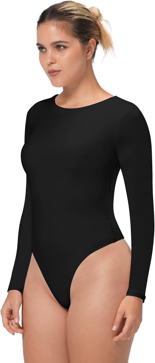 Sunzel Crew Neck Long Sleeve Bodysuits for Women, Double Lined Basic Slim Fitted Shirts, Body Hugging Sexy Going Out Tops - Image 4