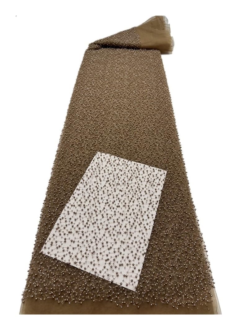 Tela de bordado cuentas dobles, malla lentejuelas perlas esféricas 3D transpirable for bolsos vestir, 5 yardas