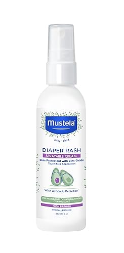 Mustela Spray de crema antidermatitis para pañales para bebés, protector sin contacto con óxido de zinc y aguacate natural, trata, alivia y previene
